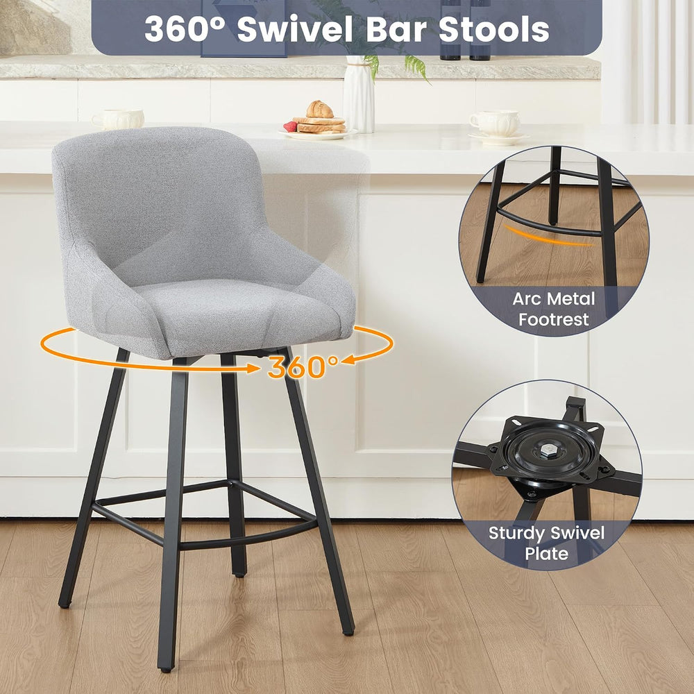 Swivel Bar Stools Set of 4, 26" Counter Height Barstools Light Grey