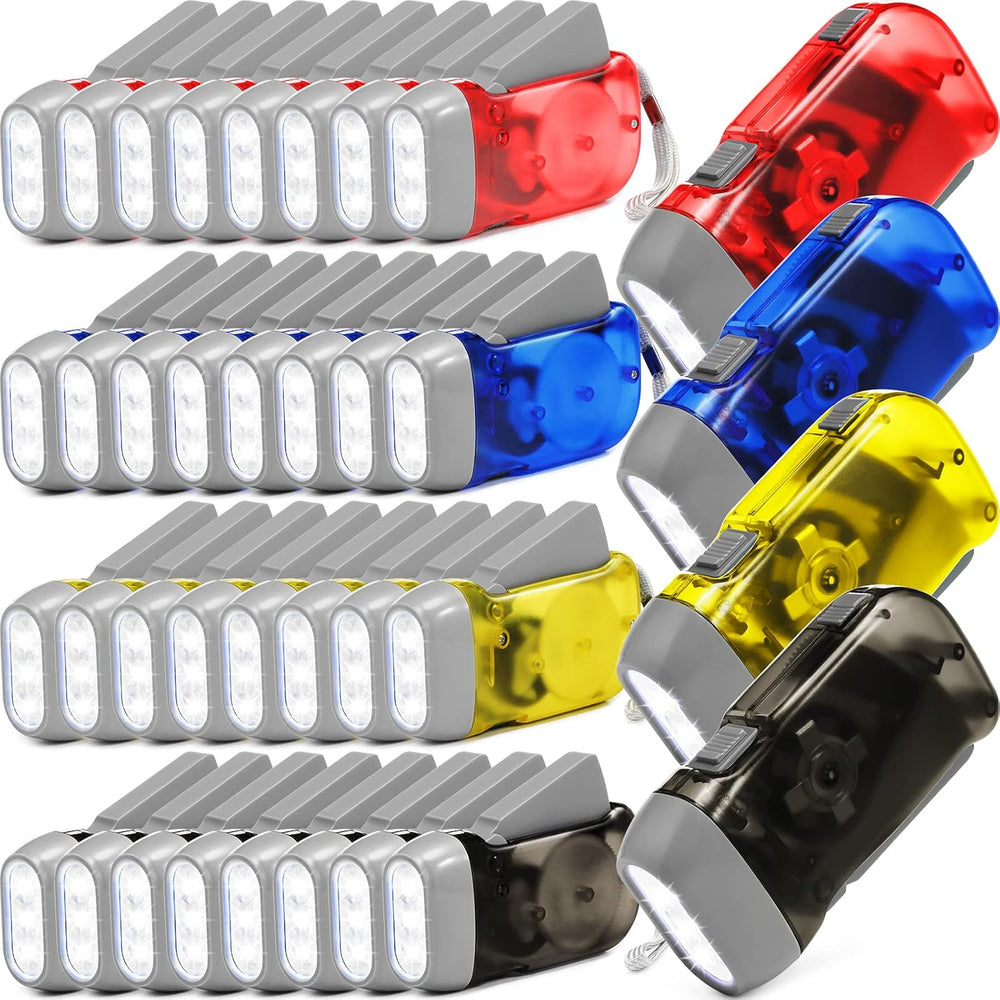 Treela 36 Hand Crank Flashlights,Yellow, Gray, Blue, Red