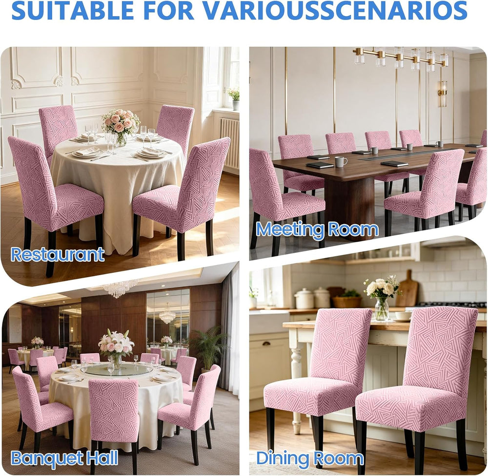 Stretch Spandex Chair Covers for Dining Chairs Set of 6, Pink