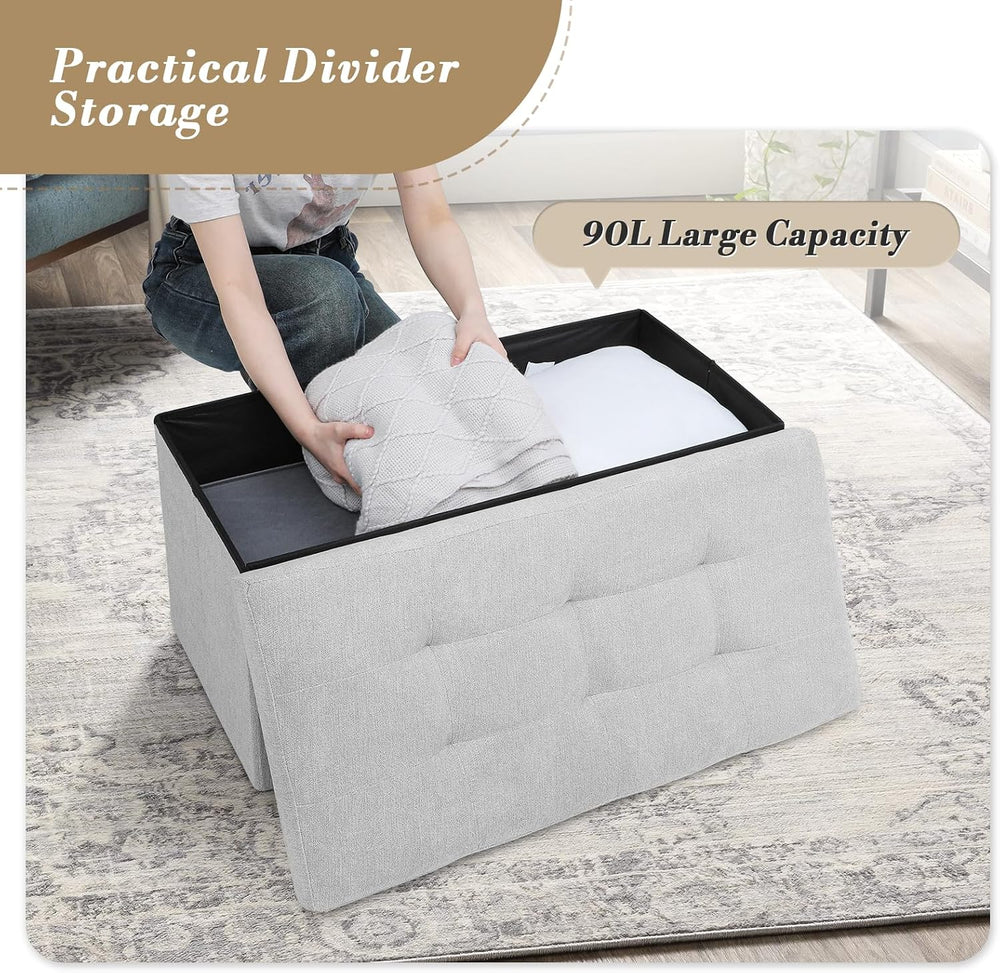 Athena Collection Linen Ottoman with Storage, 30 Inches Large Storage Ottoman...