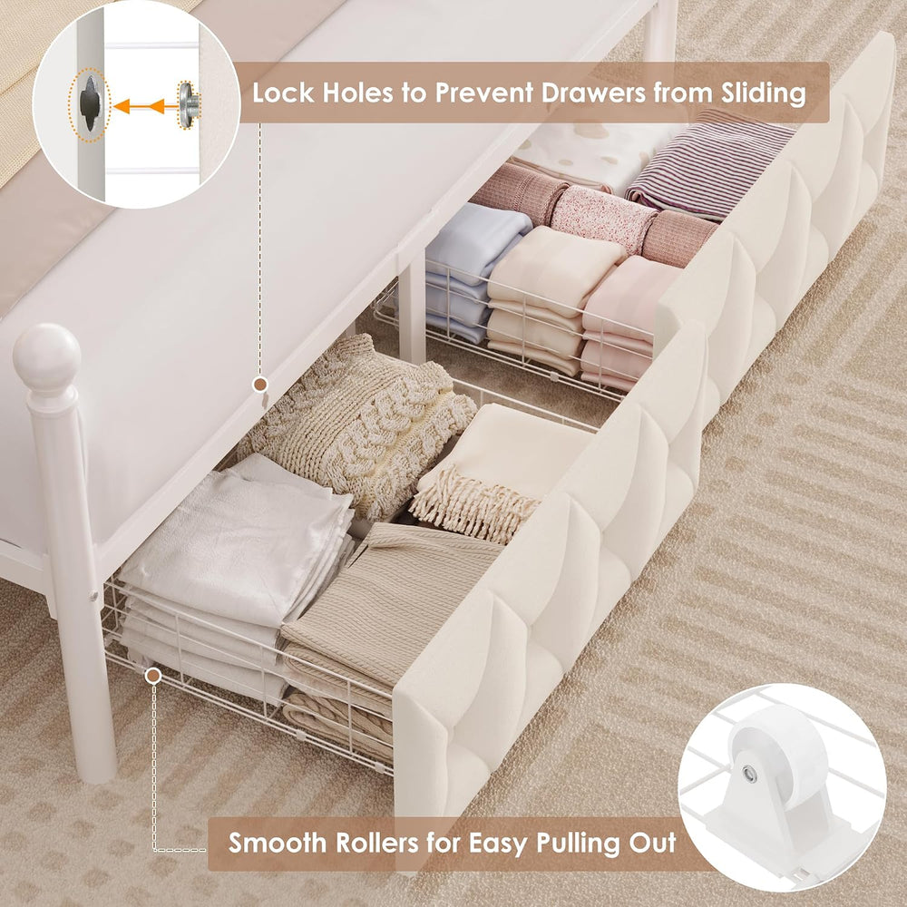 HIFIT Full Size LED Canopy Bed Frame with Storage & Charging Station, Beige