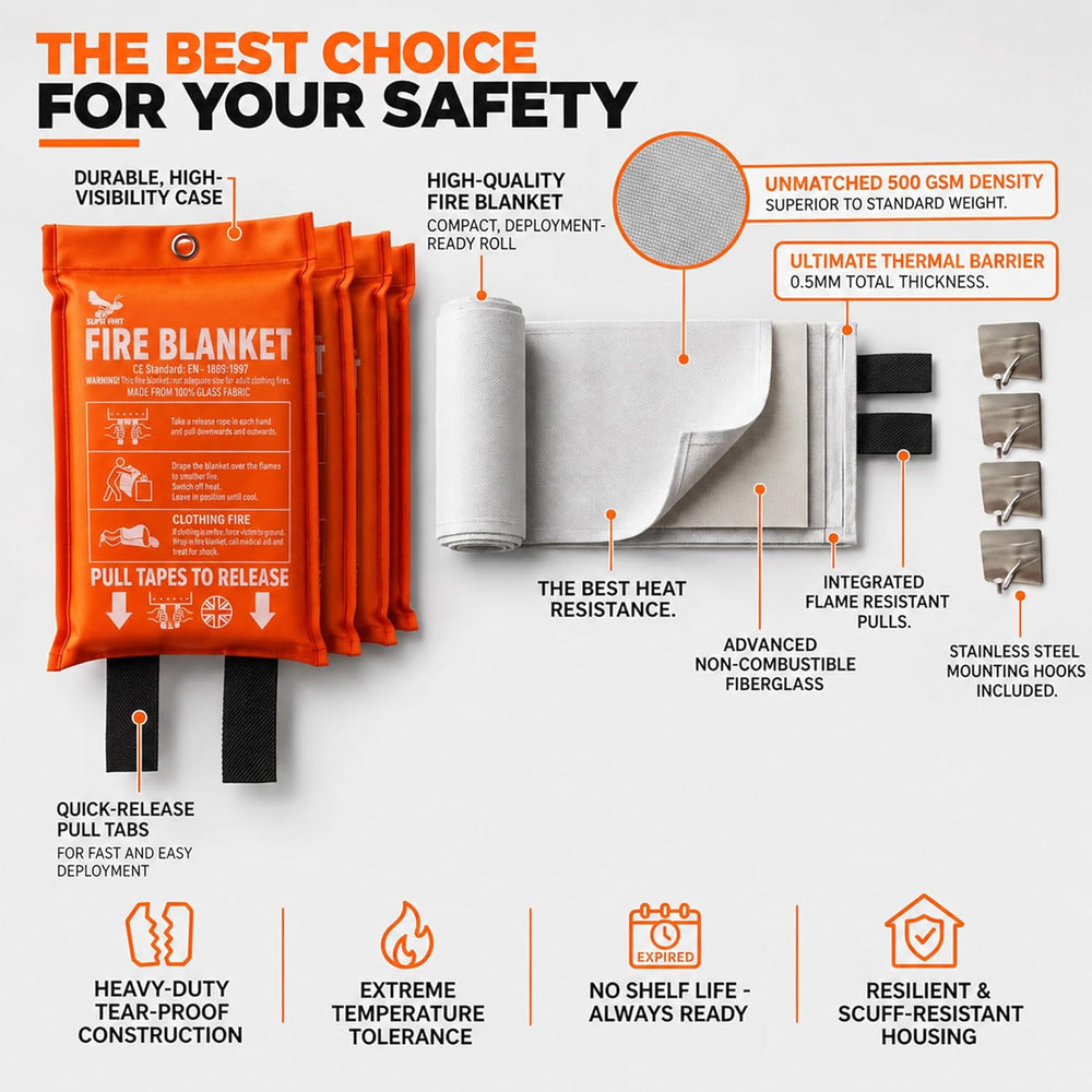 Fire Blanket - 1500F CE Certified Emergency Fire Blanket for Home & Kitchen