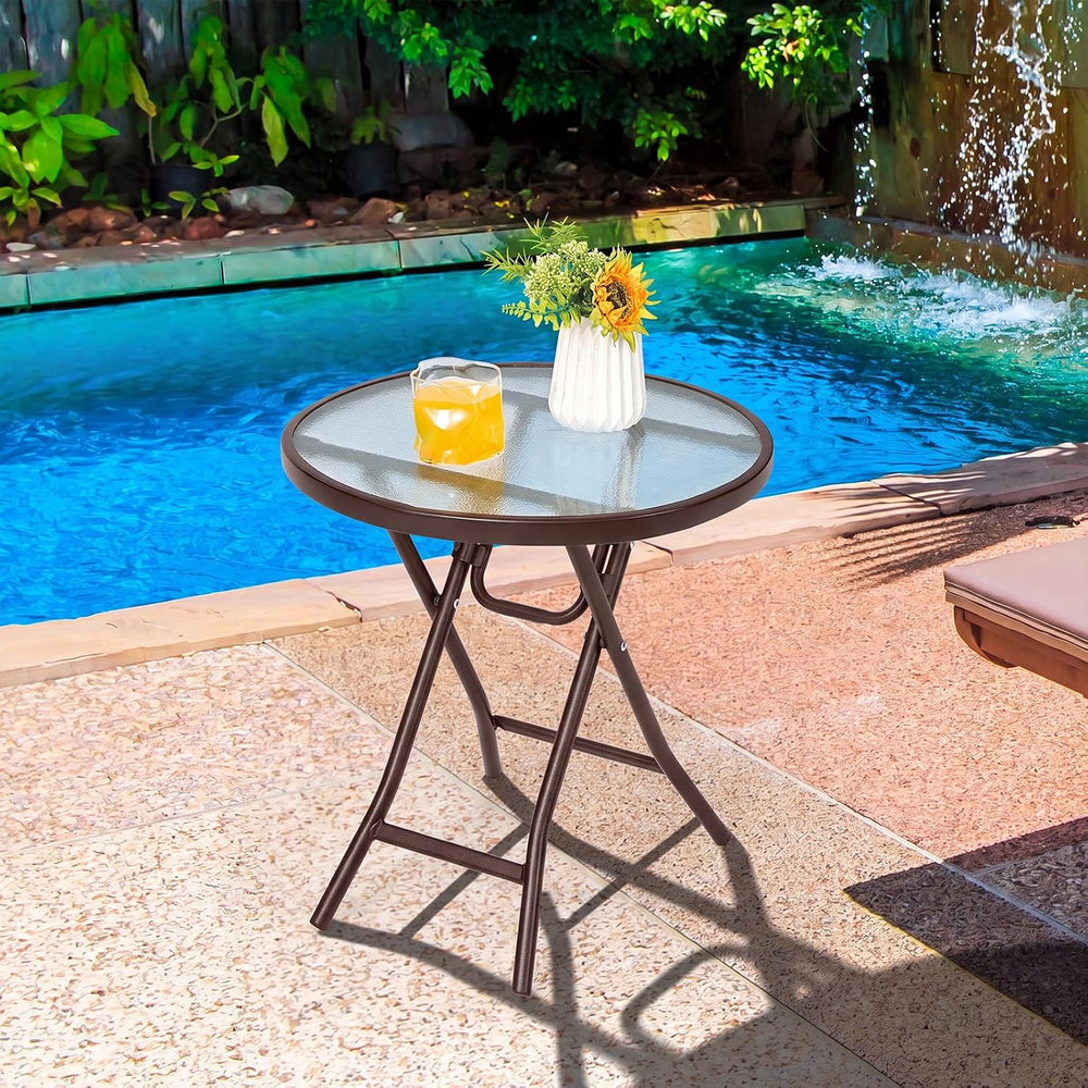 Tangkula Patio Bistro Table, 18" Round Side Table with Tempered Glass Ta...
