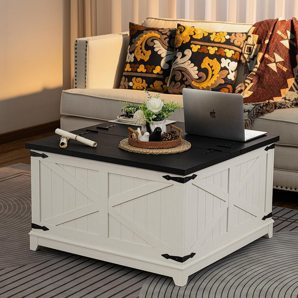 Joaxswe Farmhouse Coffee Table with Hidden Storage Compartment, Antique Black...