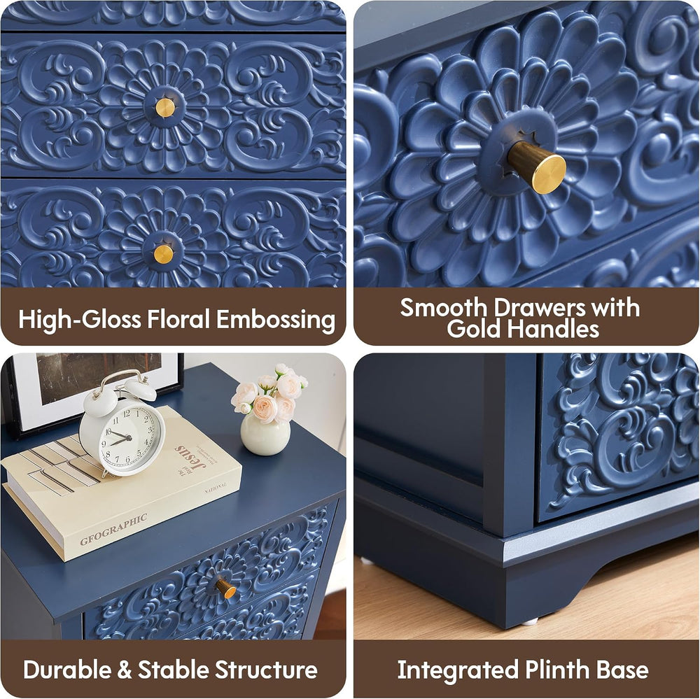 weselon 5 Drawer Dresser for Bedroom, Narrow Chest of Drawers with Floral Fro...