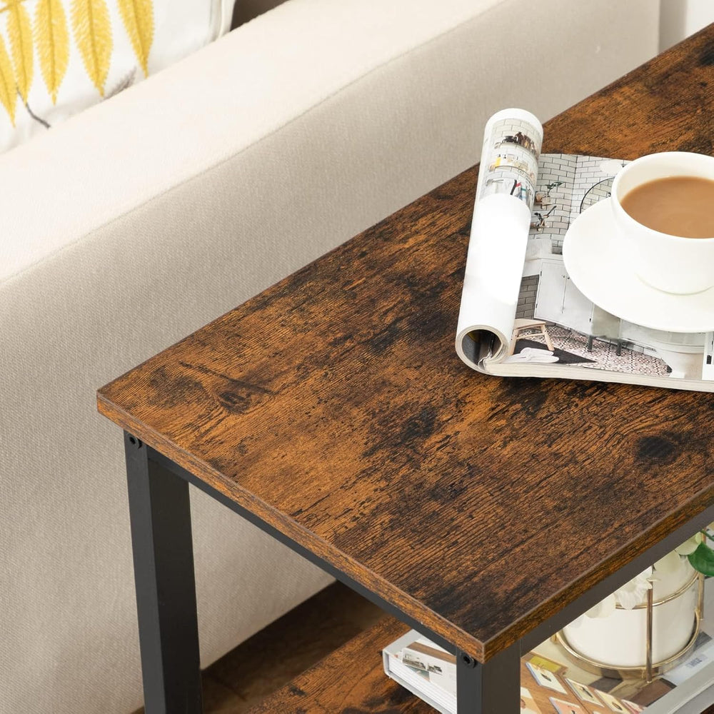 HOOBRO End Table, Simple Rustic Side Table with 3-Tier Storage Shelf, Narrow ...