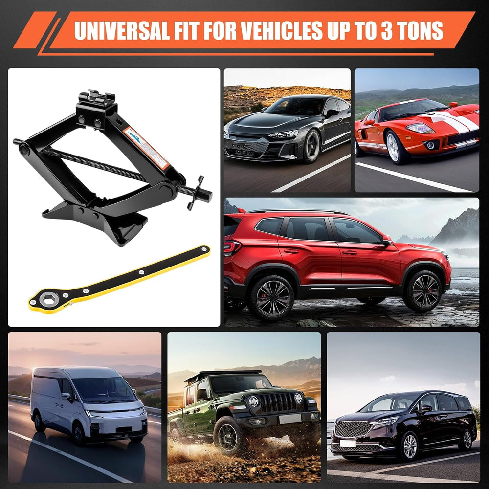 3 Ton (6610 Lbs) Car Jack, Universal Heavy Duty Scissor Jack, Professional Sp...