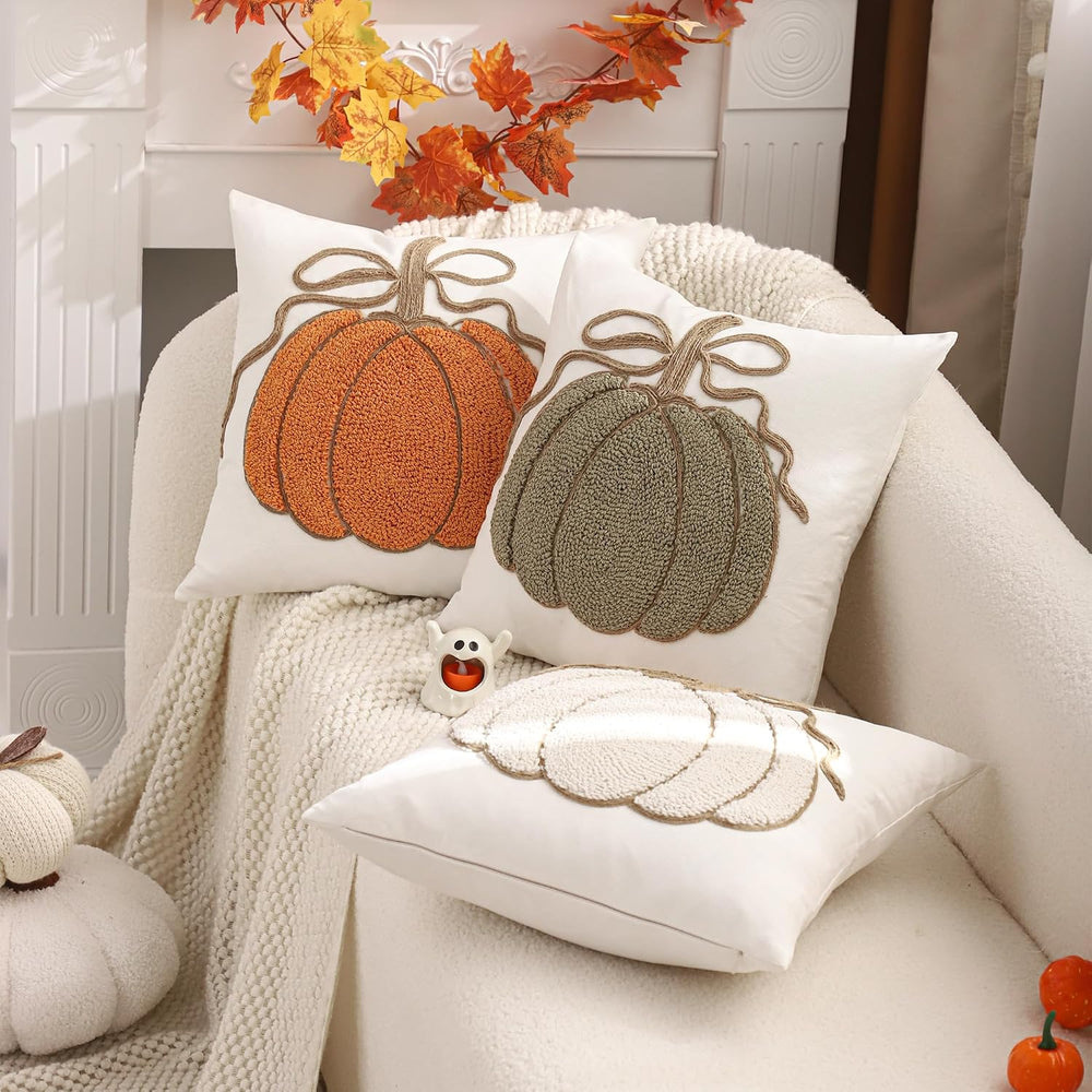 Fall Pillow Covers 18x18 Set of 2 Halloween Decor Orange Pumpkin