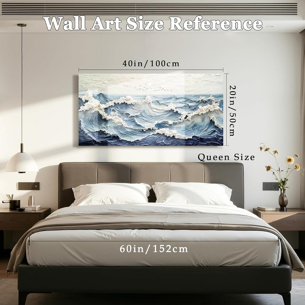 Kinetrix Modern Abstract Wave Wall Art Ocean Large Print Blue White Decor