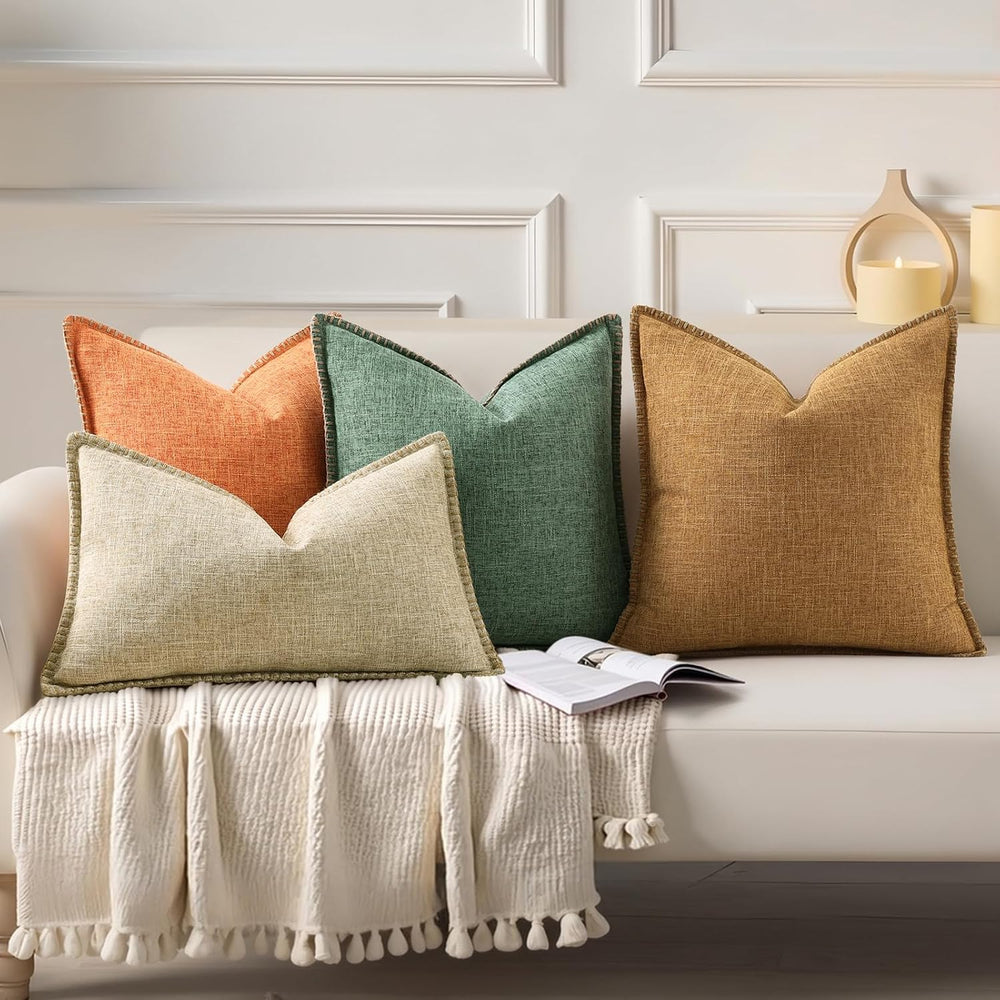 decorUhome Grey Green Faux Linen Outdoor Throw Pillow Covers 24x24 Set of 2