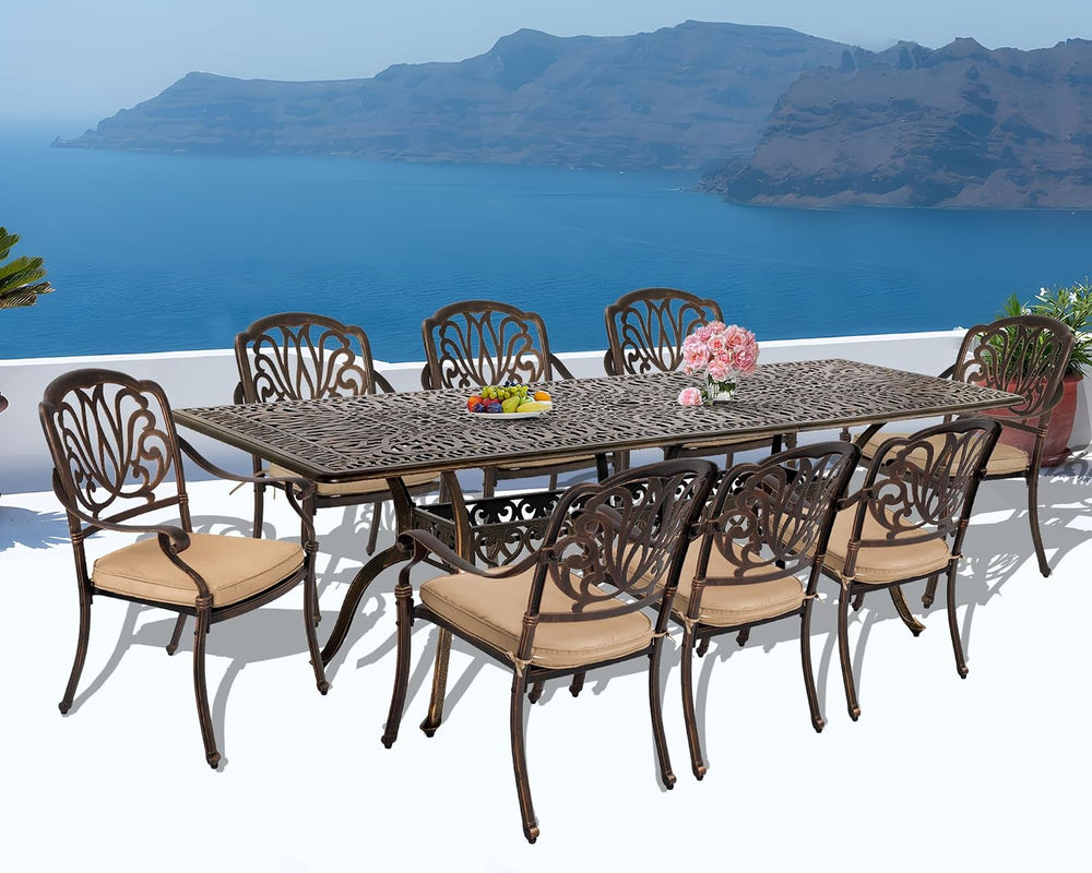 TITIMO 9-Piece Cast Aluminum Patio Furniture Set, Outdoor Patio Dining Set
