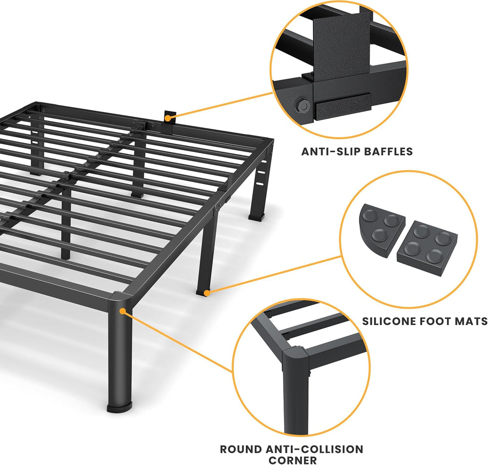 Superay 18 Inch Queen Size Metal Platform Bed Frame with Round Corners Leg