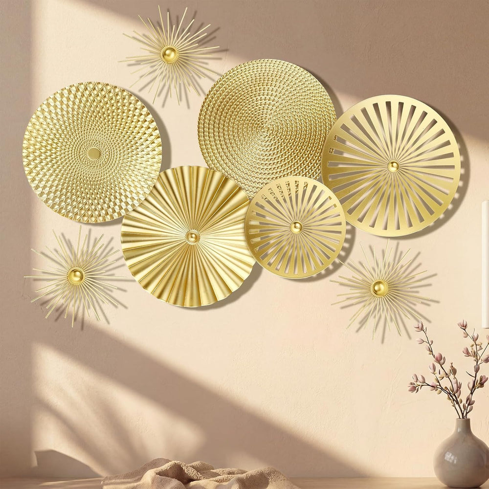 Gold 8 Pcs Wall Decor Round Modern Metal Plate Art