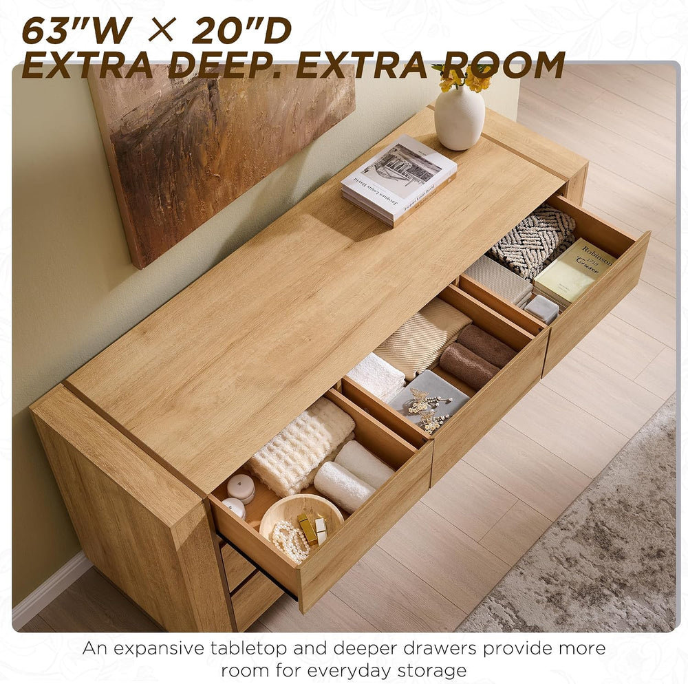 OKD 63" Modern 9 Drawer Dresser for Bedroom, 20" Depth for More Sto...