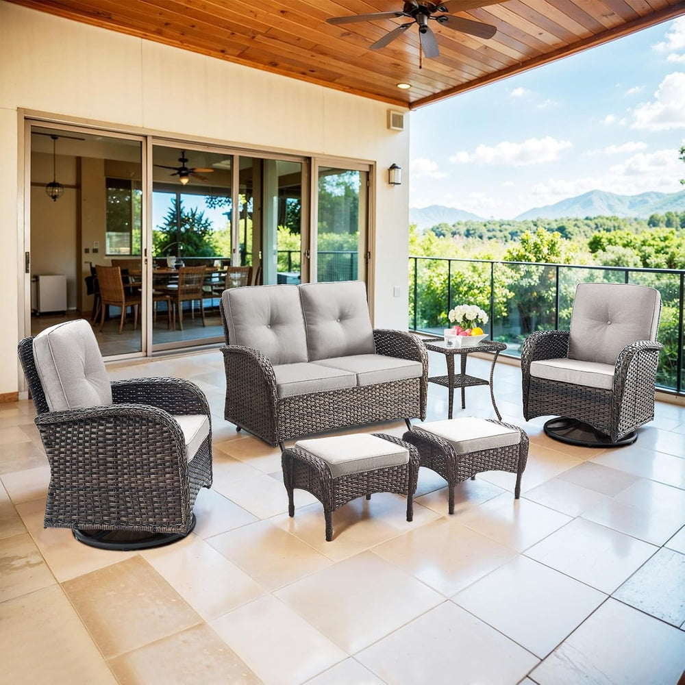 Belord 6 Pieces Wicker Patio Conversation Sets with Outdoor Swivel Rocker Cha...
