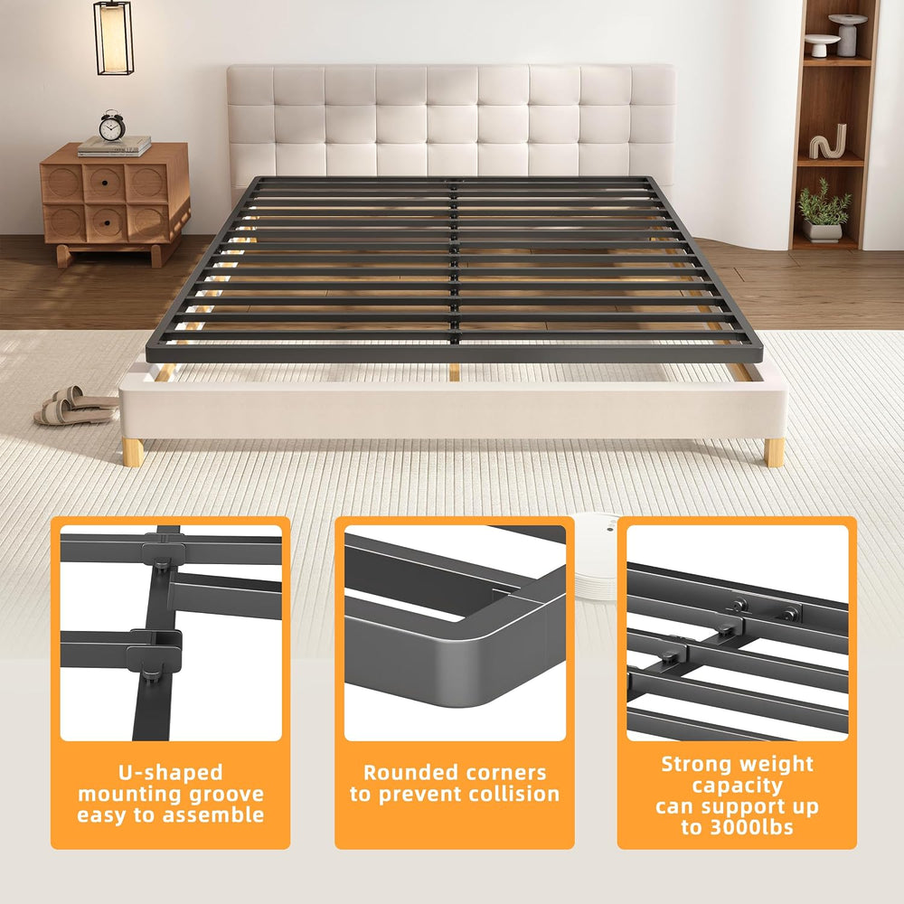 2 Inch Queen Metal Box Spring with Round Corners, Low Profile bed slat