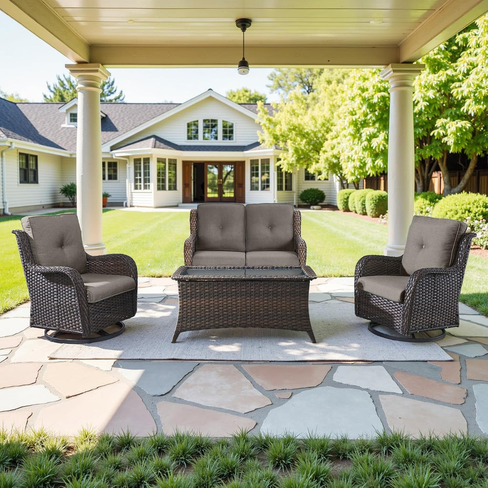 Belord 4 Piece Patio Wicker Furniture Set, Outdoor Swivel Rocker Chairs, All ...