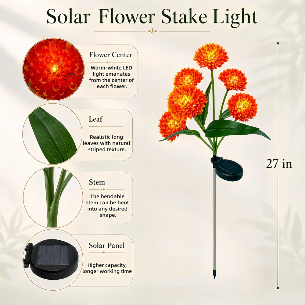 Solar Flower Lights Outdoor, 4 Pack 24 LED Solar Garden Lights, Orange Red Sp...