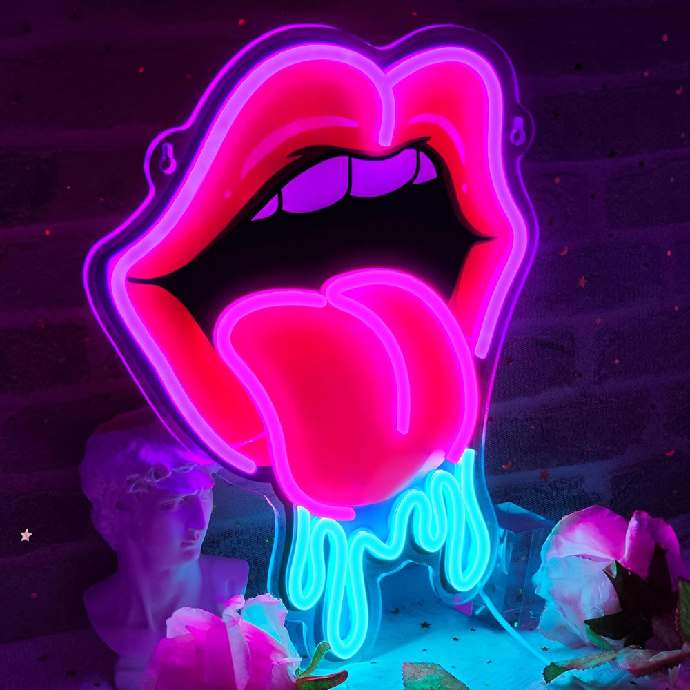 Lips Tongue Neon Sign Tongue LED Neon Light Up Sign for Wall Decor Tongue Dro...