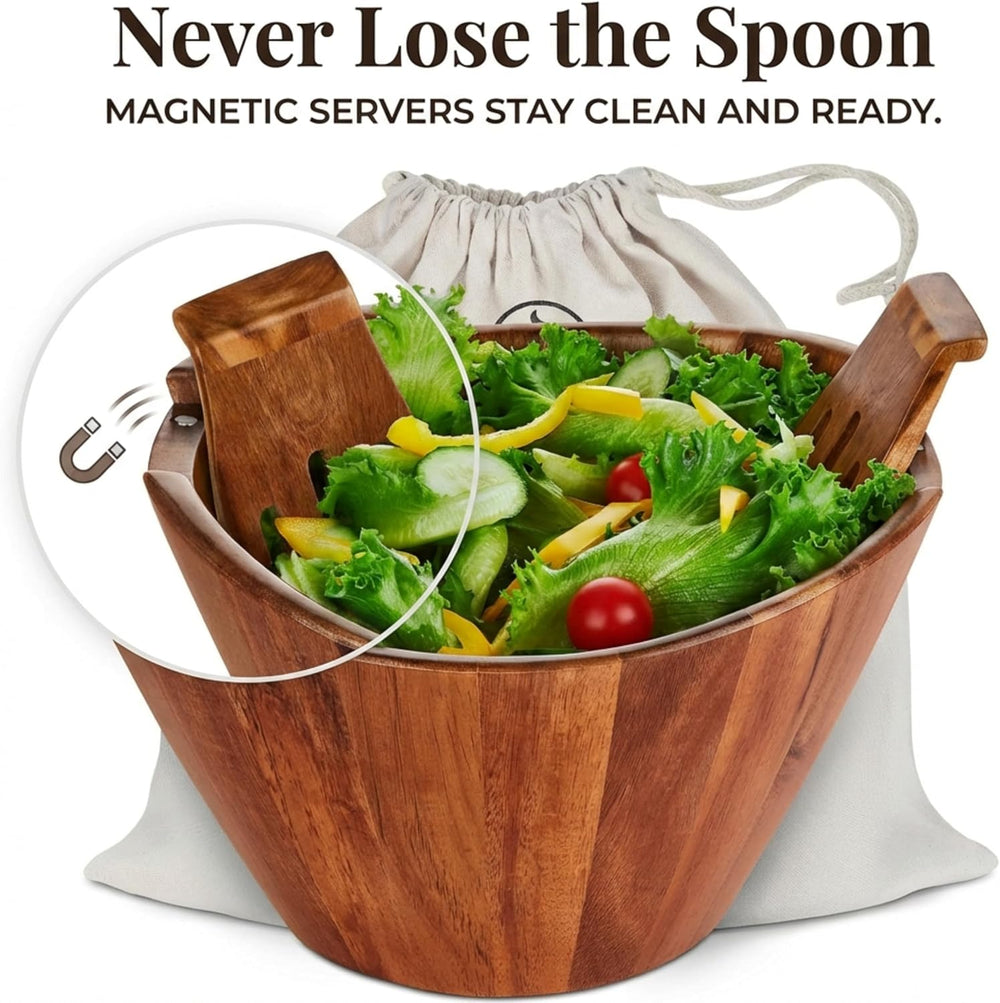 Night Tree Large Wooden Salad Bowl with Serving Utensils, 11.5 Inch Set