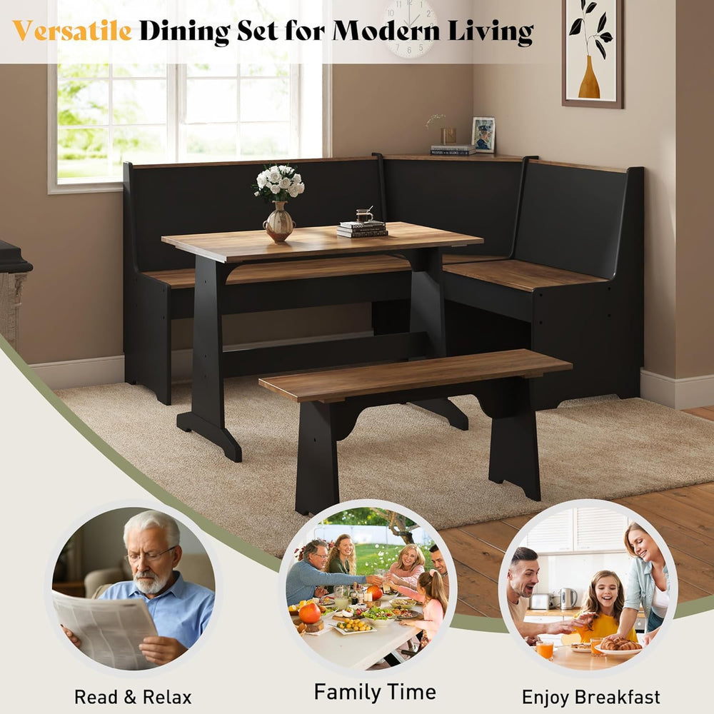 AMERLIFE 3-Piece Breakfast Nook Dining Set with Storage, Black Oak
