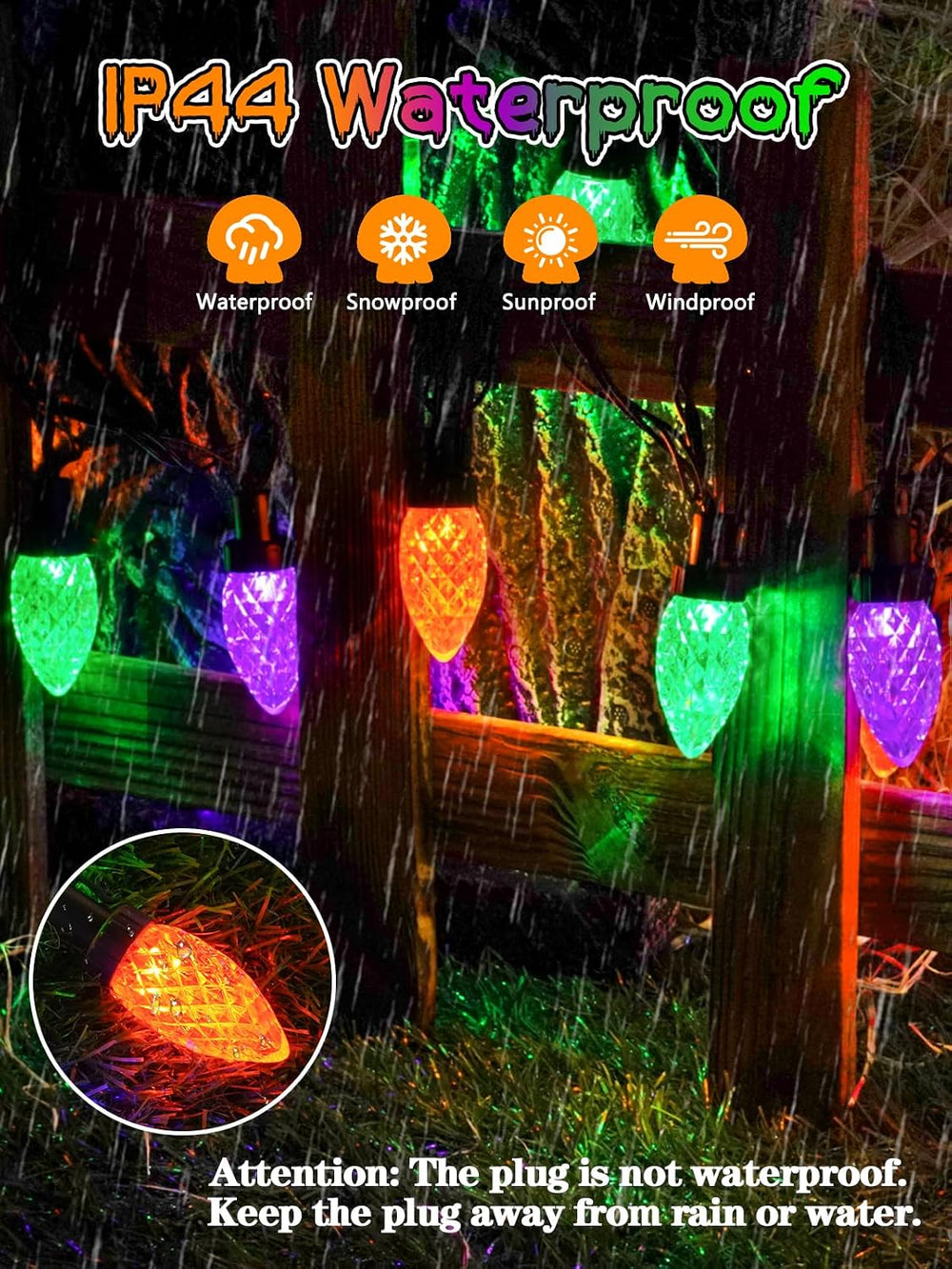 2 Pack C9 Halloween String Lights Plug in 66 FT 100 LED Orange Purple Green