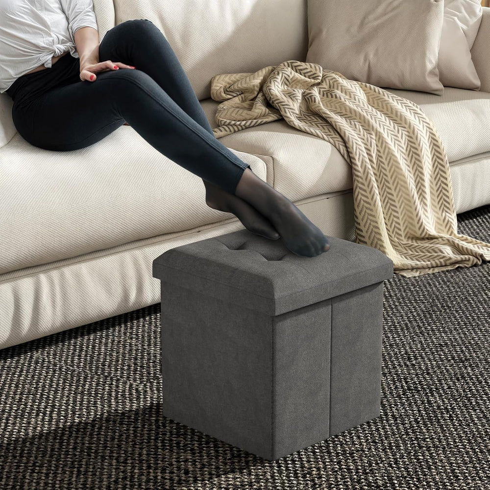 MoNiBloom 15 Inches Storage Ottoman Cube, Folding Square Foot Rest Stool, Sma...