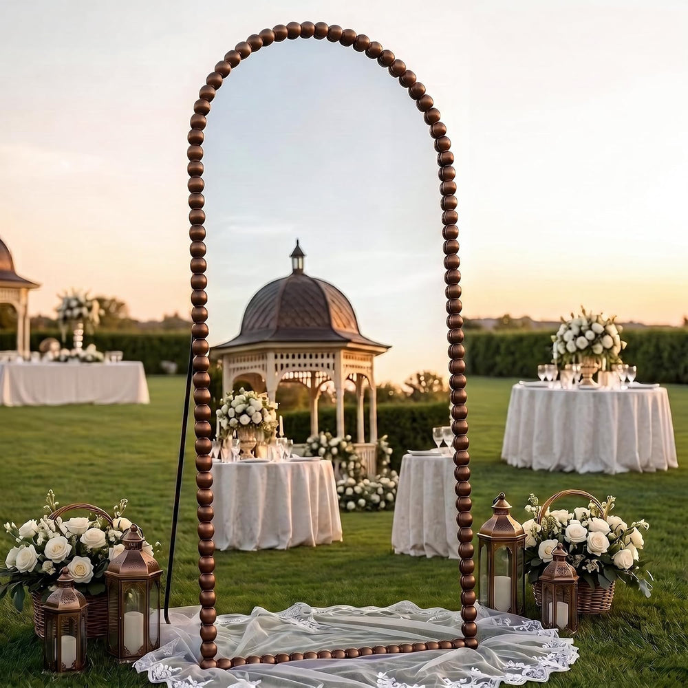 Antok 76" x 34" Arched Full Length Mirror, Antique Beaded Frame Flo...