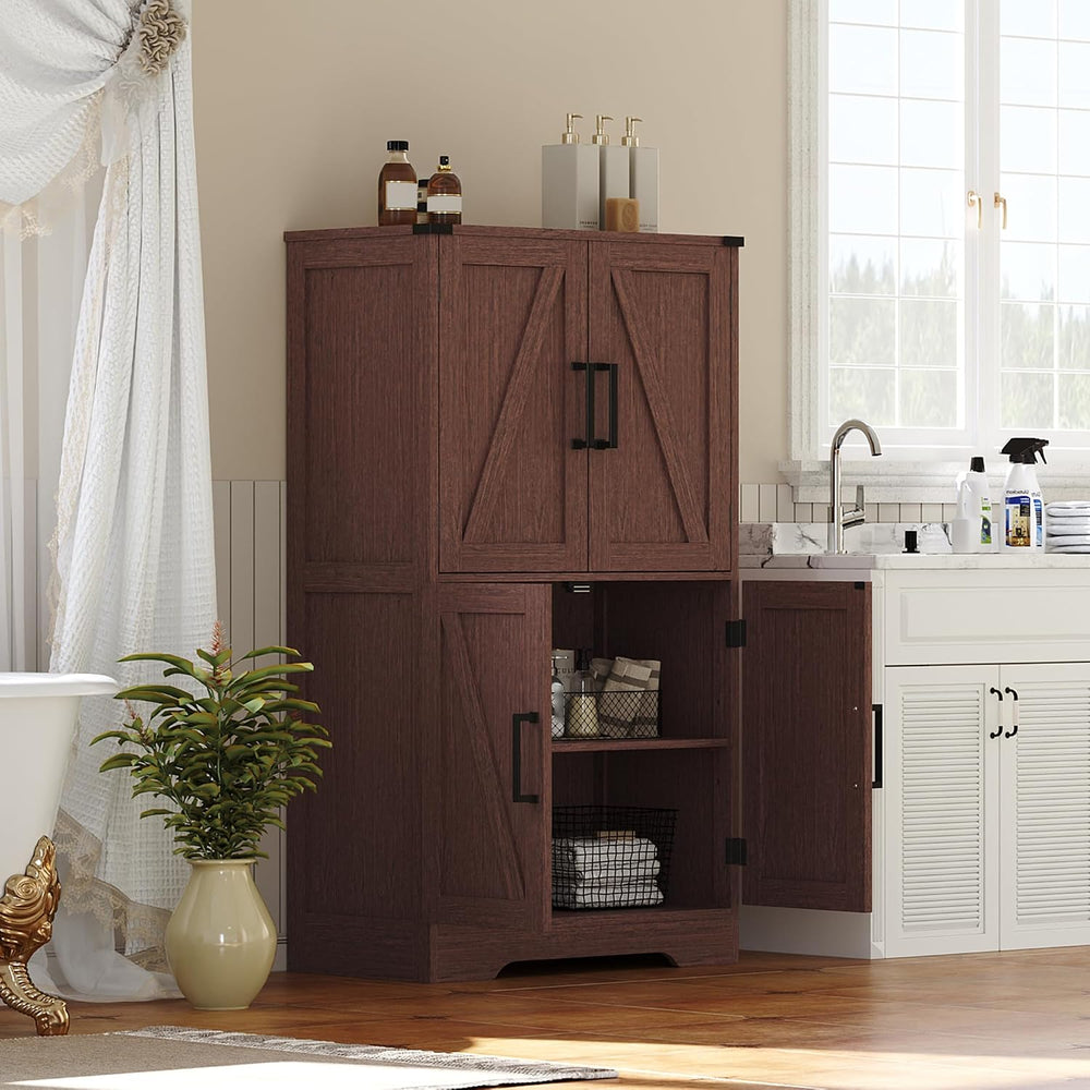 Treocho Farmhouse Bathroom Floor Cabinet with Adjustable Shelves