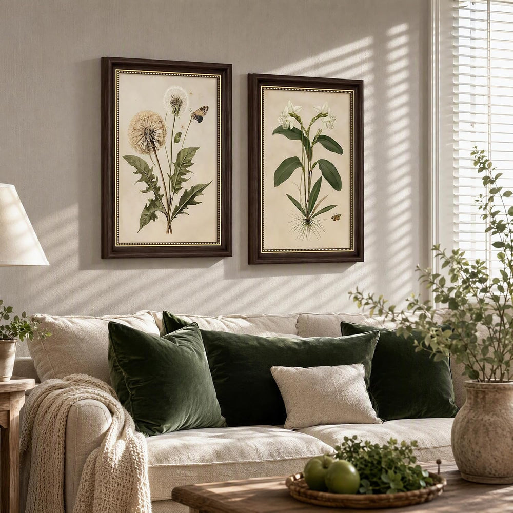 2pcs Framed Vintage Botanical Wall Art (botany,12x16in,Framed)