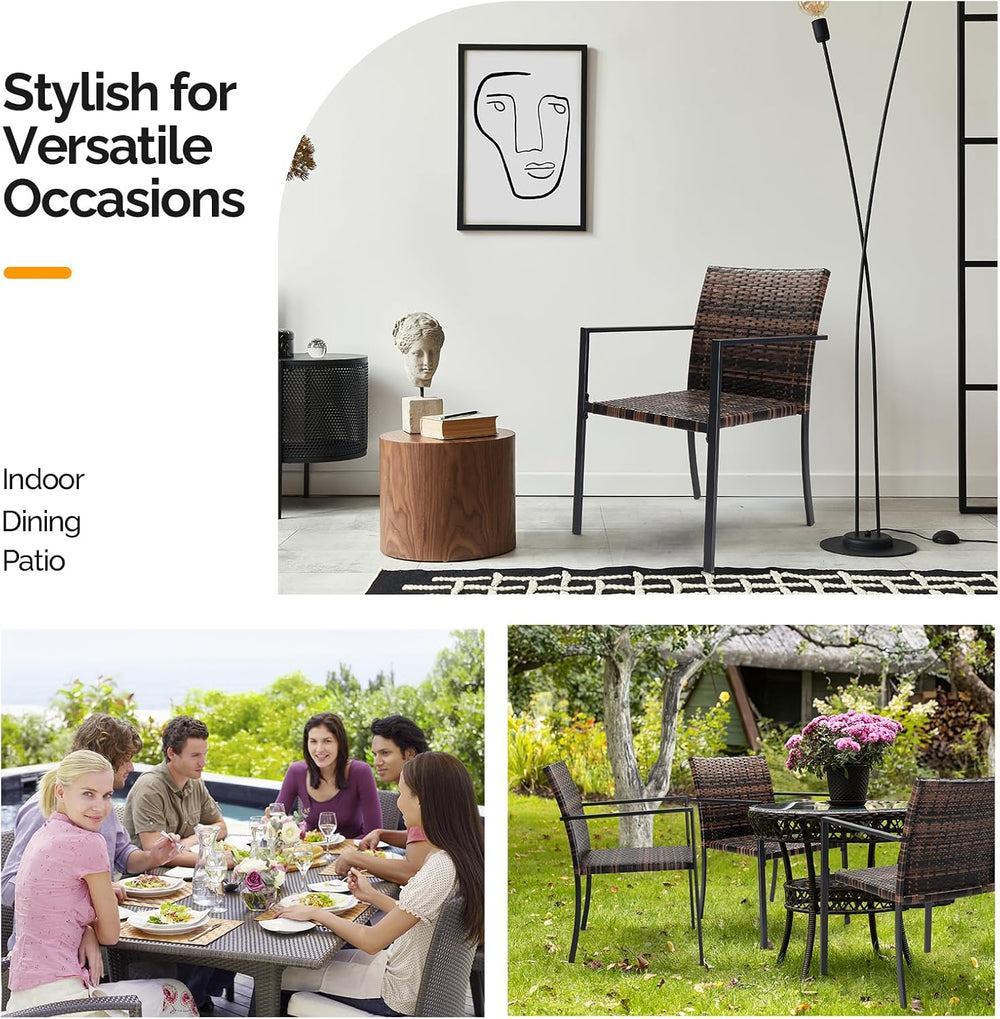 VINGLI Stackable Wicker Chairs Outdoor Dining Chairs Set of 2, All-Weather Pa...