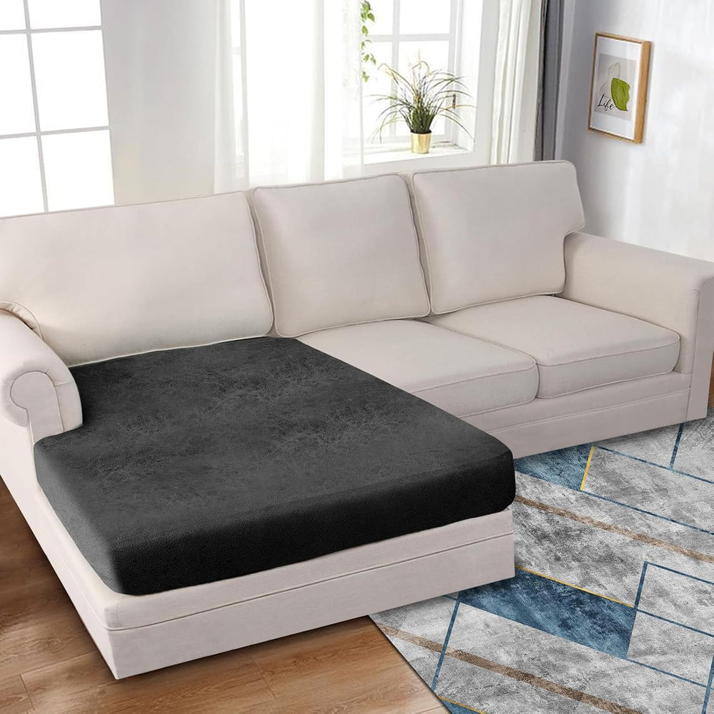 Sectional Couch Cushion Cover Leather-Look 1PC Stretch Chaise Seat Slipcover ...