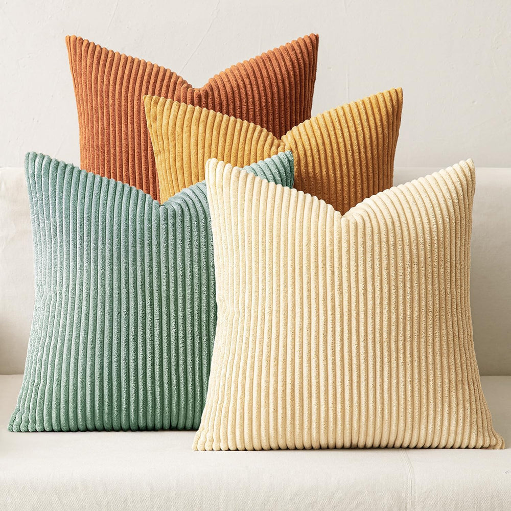 MIULEE Soft Corduroy Decorative Throw Pillow Covers Orange Teal 20x20