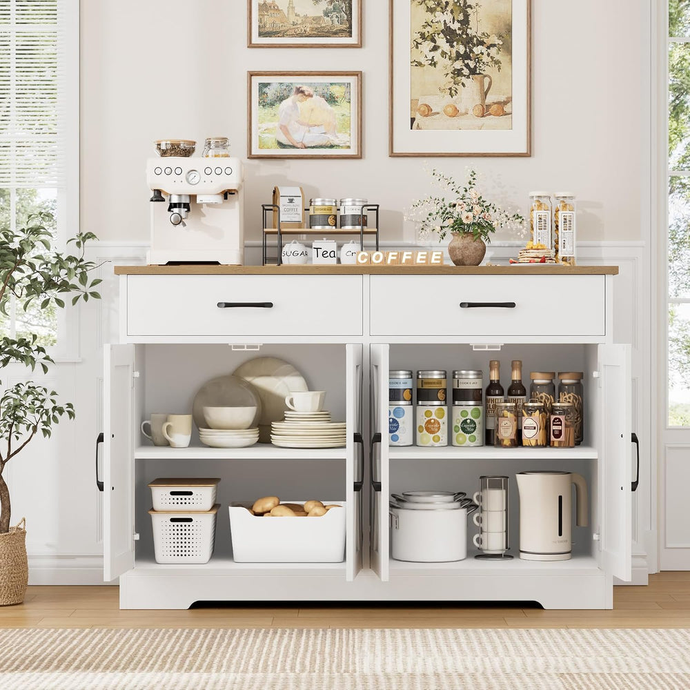 HOSTACK 47" W Kitchen Sideboard Buffet Cabinet with Storage Drawers, White
