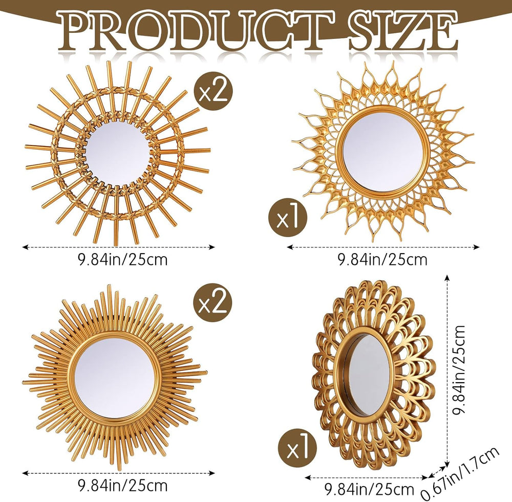 Namalu 6 Pcs Sunburst Round Mirror for Wall Decor, Classic, Gold