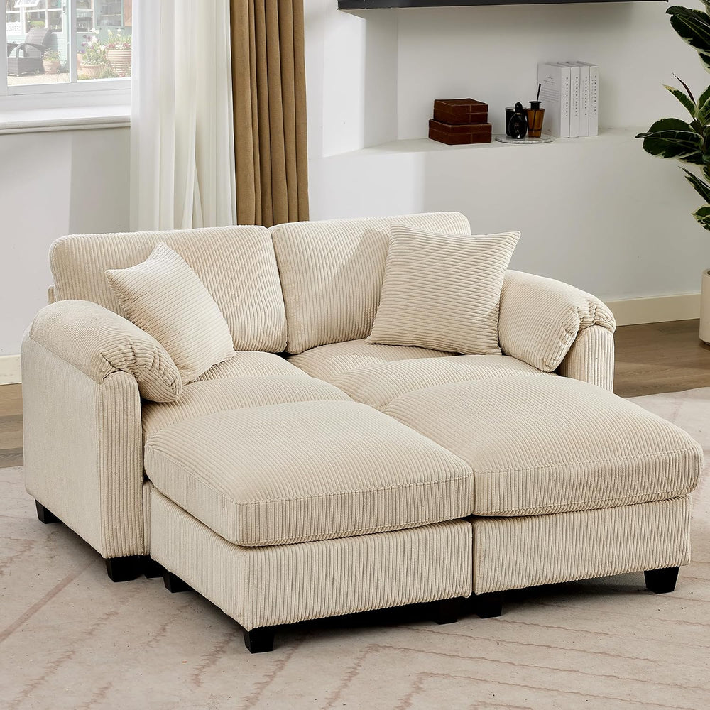 IPKIG Corduroy Modular Sectional Sofa Couch (Beige, 67 Inch 4-Seater)