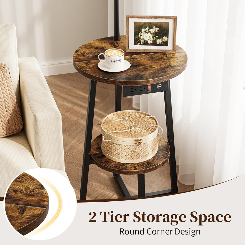 Yoobure Floor Lamp with Table - Round Night Stand with Charging Station