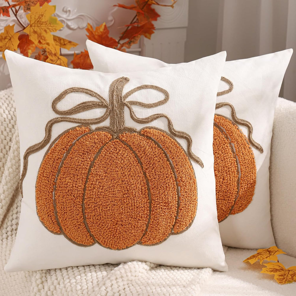 Fall Pillow Covers 18x18 Set of 2 Halloween Decor Orange Pumpkin