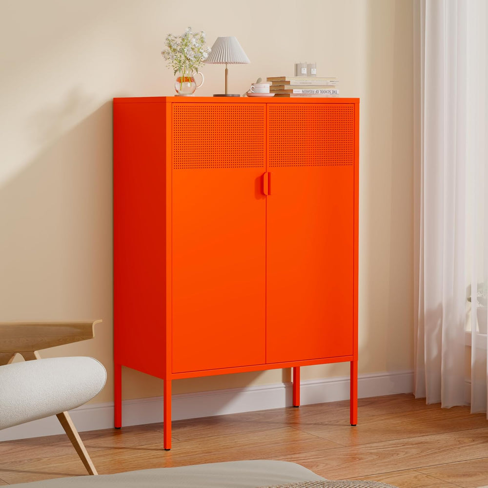 3-Tier Metal Storage Cabinet with 2 Adjustable Shelves & Mesh Doors