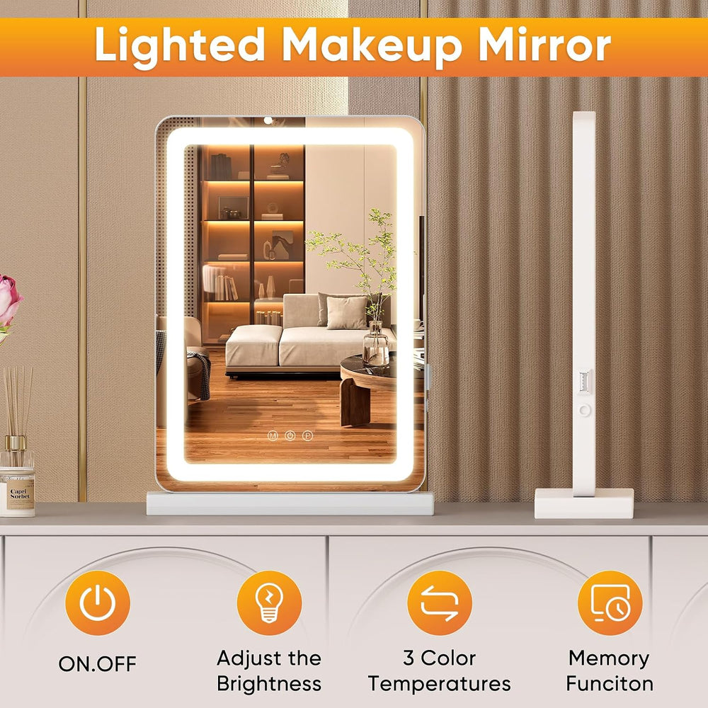 NEWBULIG LED Vanity Mirror, 17"x13" Portable Desk Makeup Mirror wit...