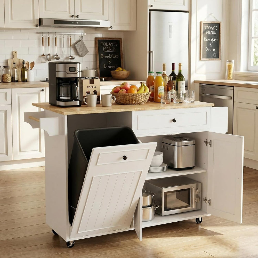 Modern Kitchen Island Cart with Power Outlet & Drop Leaf, Rolling Storage...