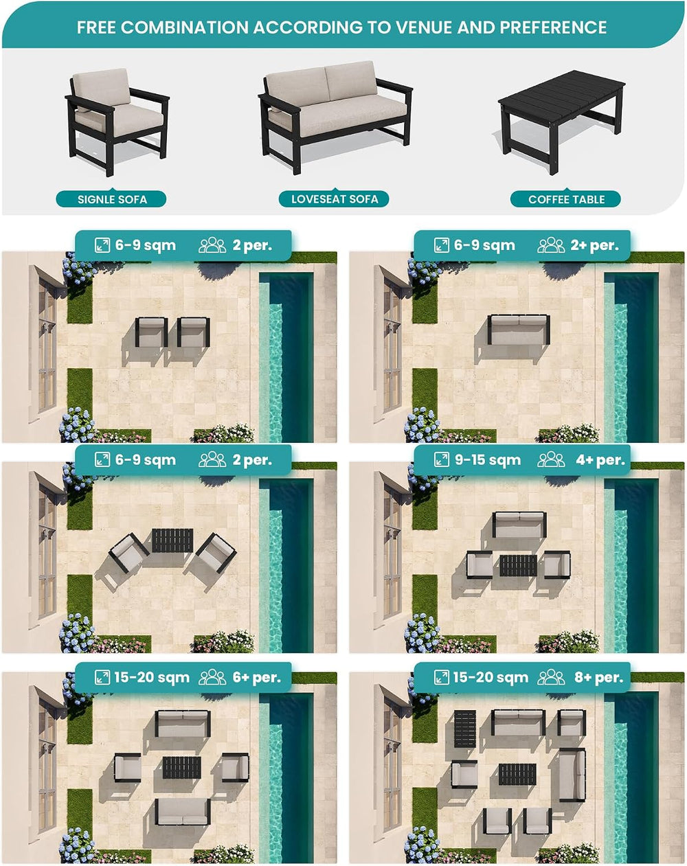 SERWALL 2 Pieces HDPE Cushioned Single Adirondack Armchair Sofa Set