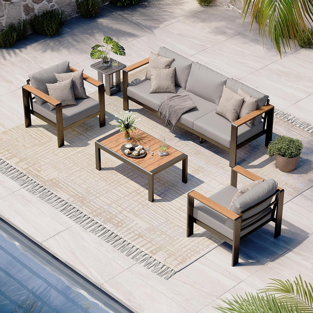Aluminum Outdoor Patio Furniture Set with Coffee Table, 4 Piece Patio Convers...