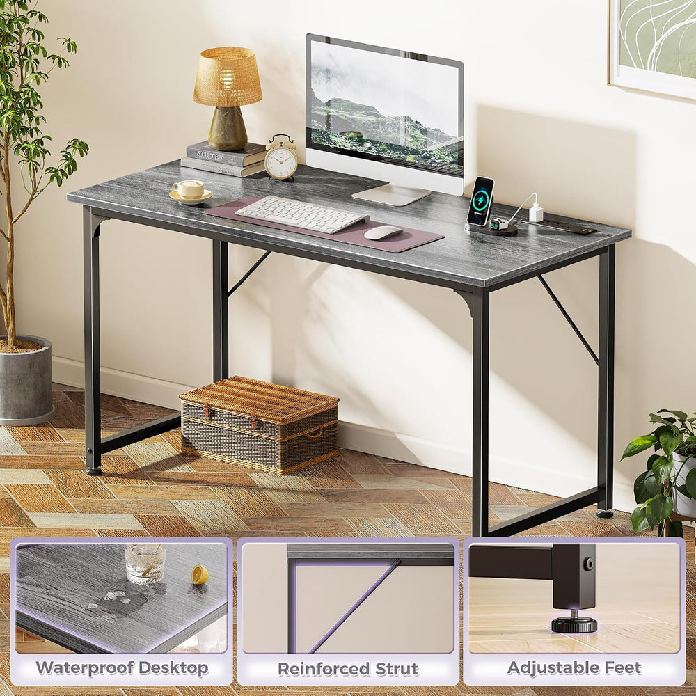 PRAISUN 47 X 20 Inch Computer Desk, Power Outlets, USB-C, Grey