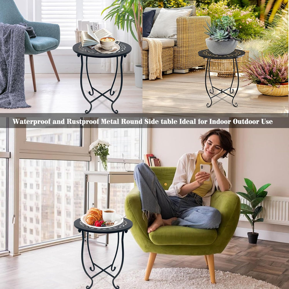 Round Side Table Set of 2, Metal Patio Side Tables End Tables