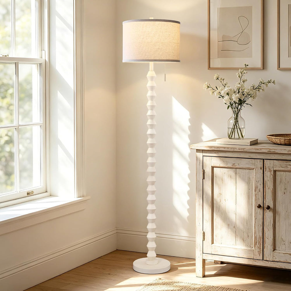 65" Farmhouse Wood Floor Lamp for Living Room with Pull Chain