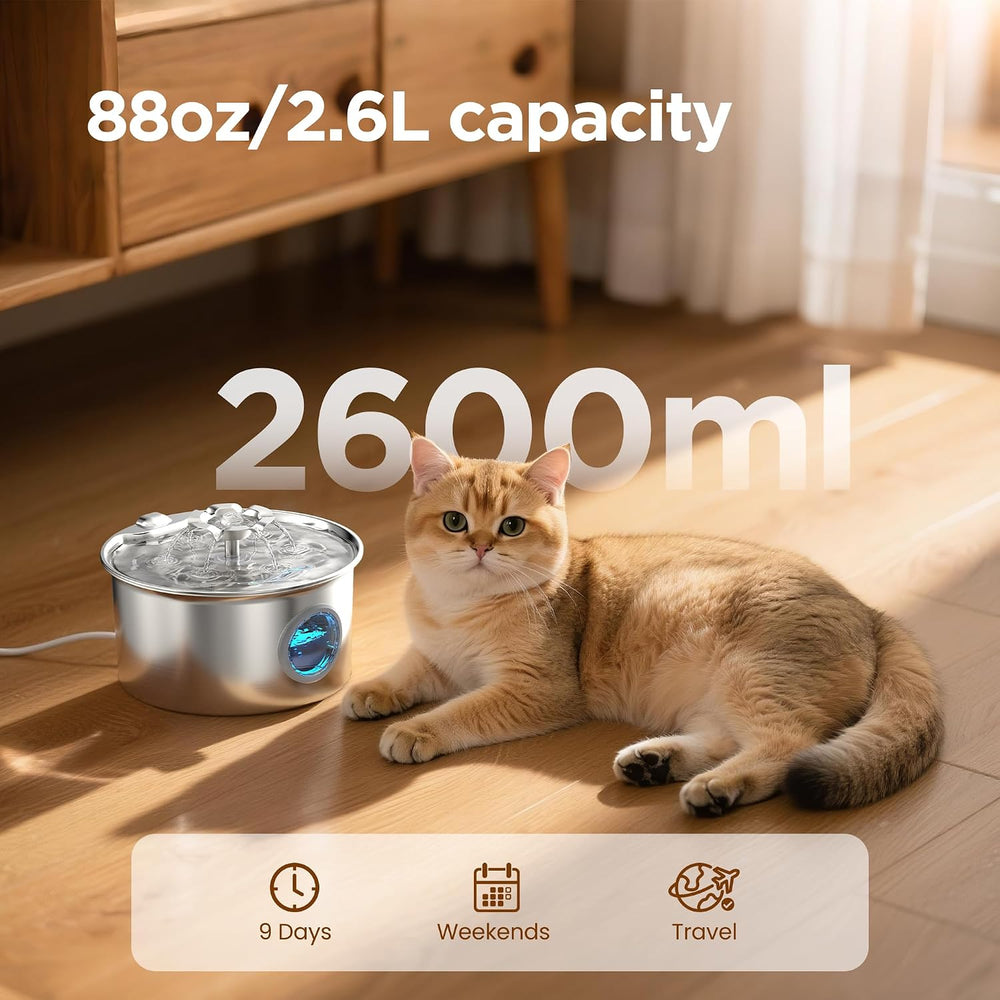 Cat Water Fountain Stainless Steel: Pet Fountain with 6 Filters & 3 Sponges