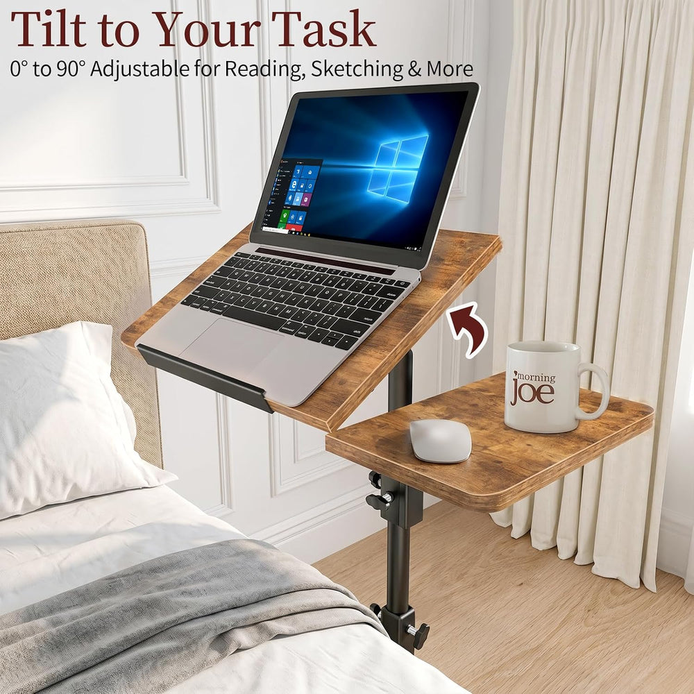 End Table Adjustable Height, 22.8"L Side Table Tv Tray with Wheels, 90° ...