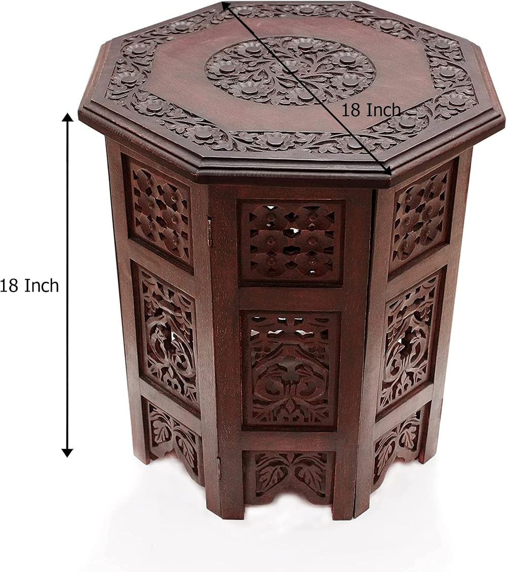 COTTON CRAFT Solid Wood End Table - Hand Carved Folding Accent Side Table