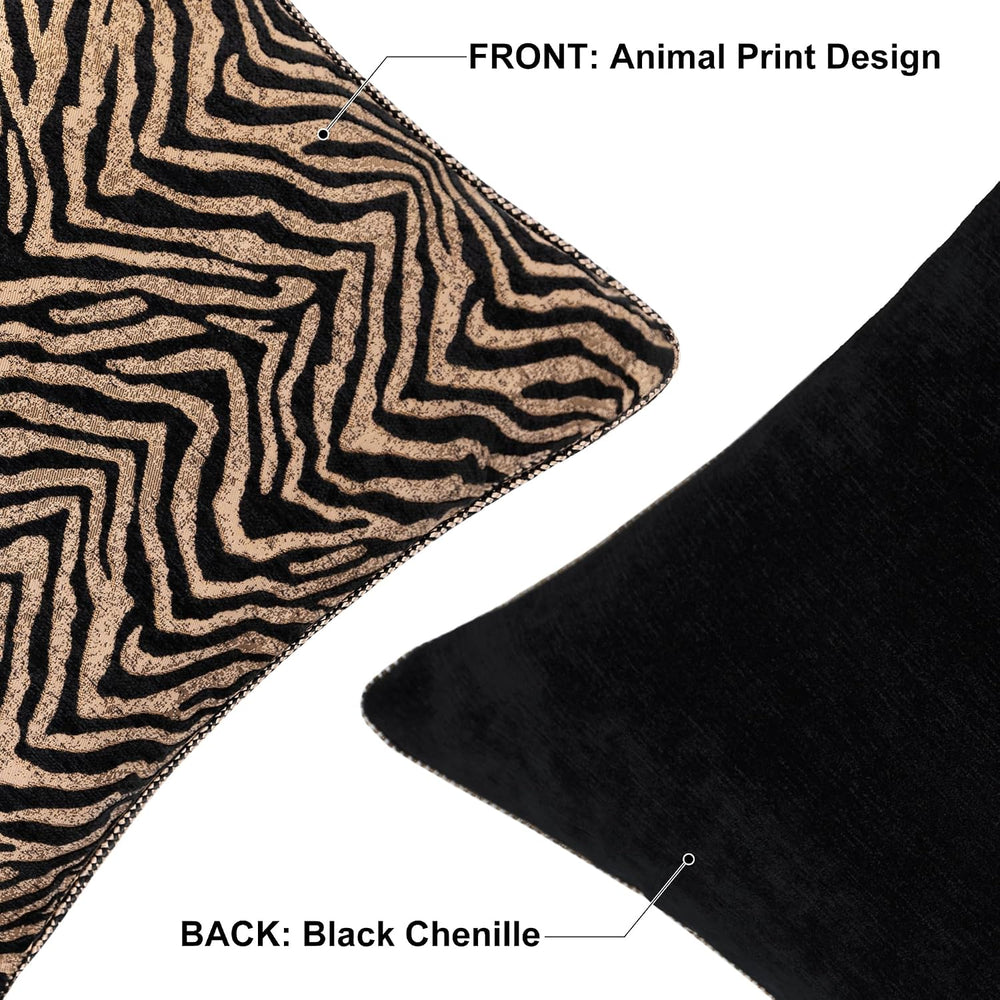 1-Piece Zebra Print Throw Pillow Covers 20x20 Inch, Black Gold
